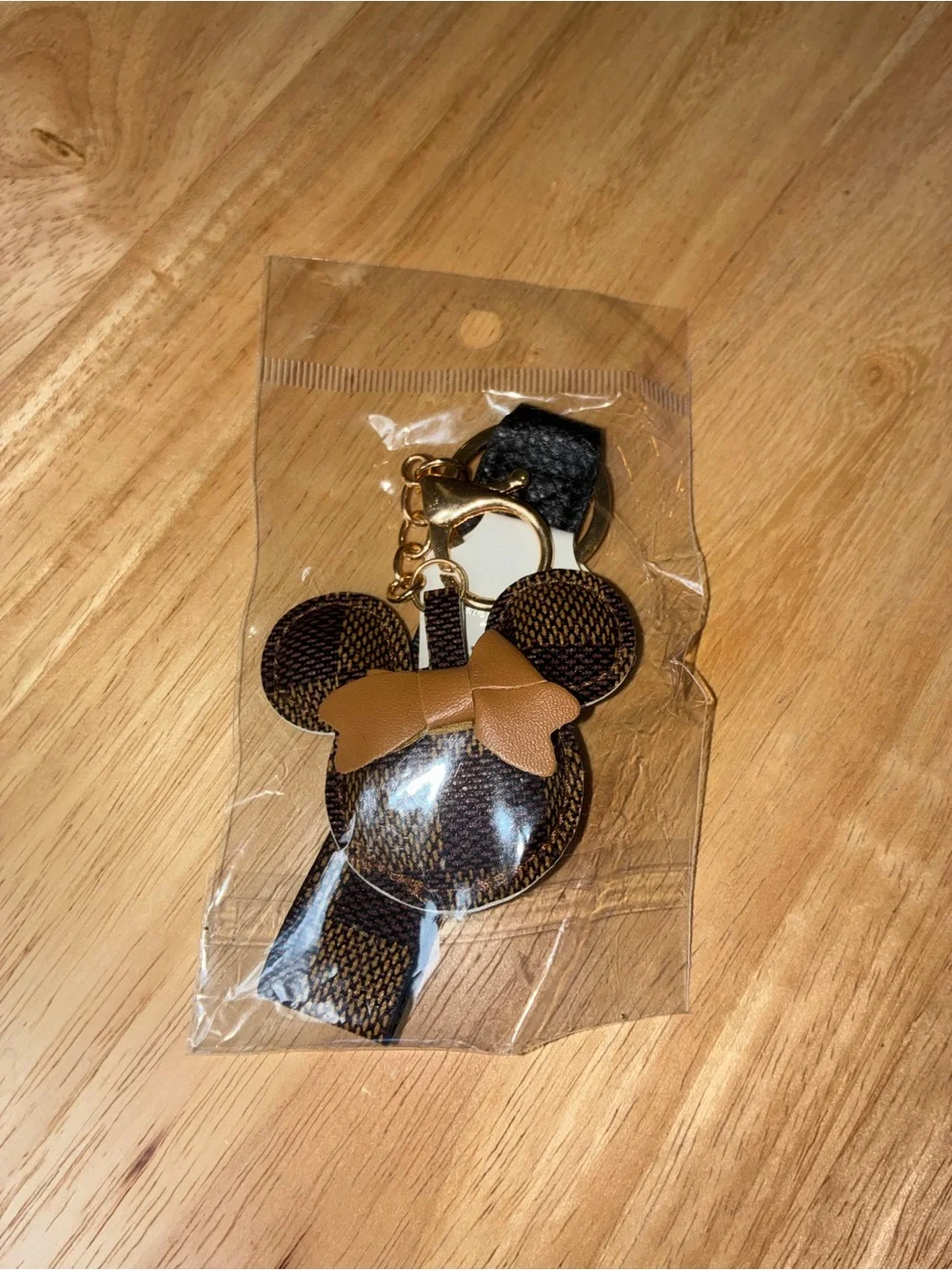 Checkered Mouse Ear Wristlet Keychain Bag Charm NWT